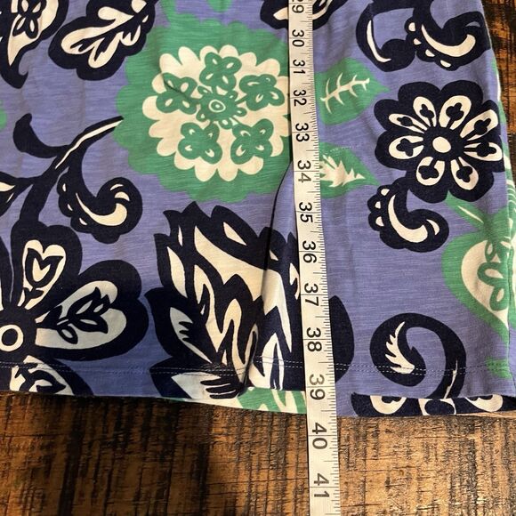 Boden Slub Jersey Dress Size 14 Blue Green White Floral V-Neck Short Sleeve 228 - Picture 7 of 7